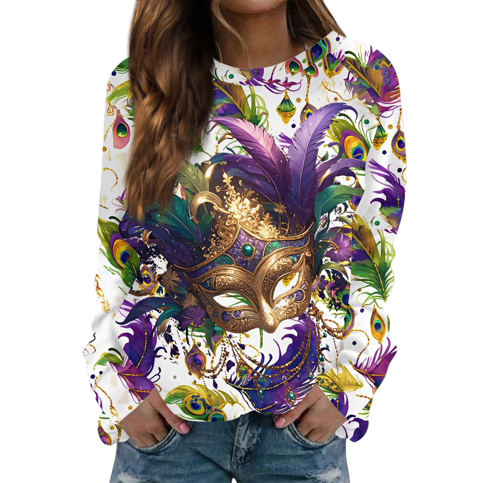 

Круглый вырез с длинным рукавом толстовки для женщин принт графический топ повседневные базовые топы пуловер M