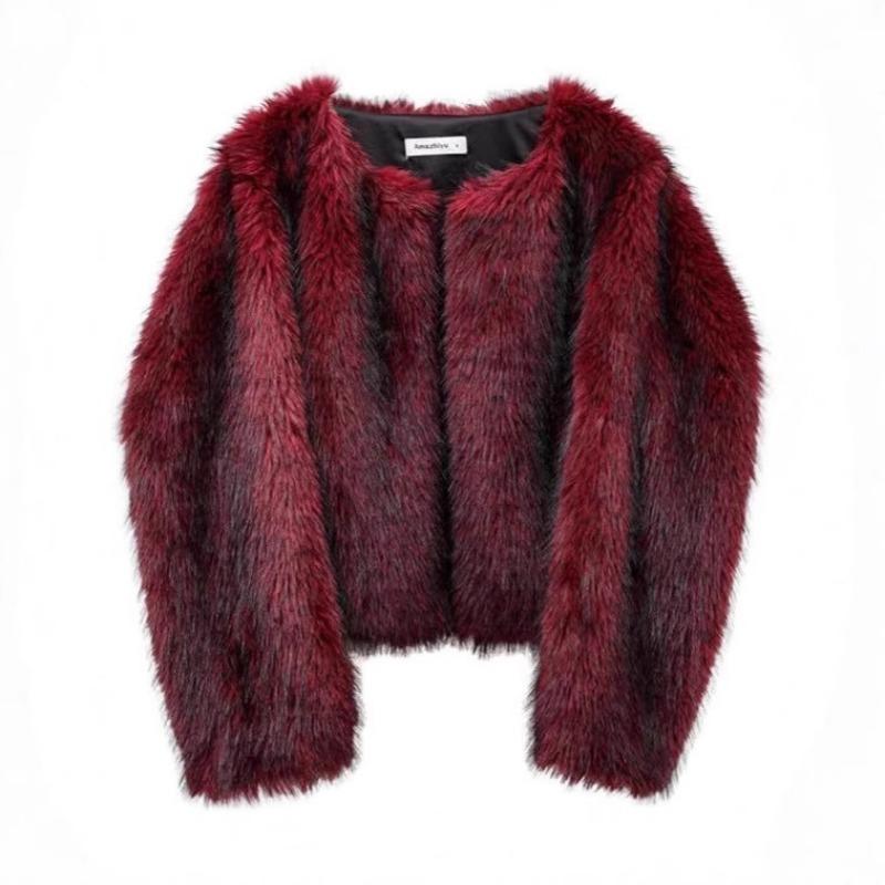 

Женское укороченное пальто из искусственного меха, смешанное, свободное, с V-образным вырезом, теплое, пушистое, зимняя верхняя одежда S кларет
