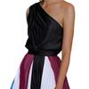 1 Set Bankettkleid Kontrastfarbe Atmungsaktiv Bodenlang Großer Saum Abendkleid