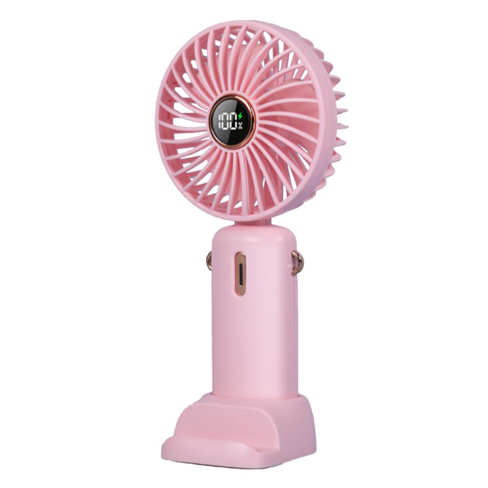 

Mini Handheld Fan Foldable Digital Display Rechargeable Electric Fan with Base Pink