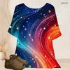 Women Plus Size Batwing Short Sleeve Top Round Neck Golden Heart Cosmic Galaxy Print Loose Casual Tunic Blouse