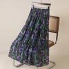 DX~~Falda de gasa con estampado retro francés de patchwork, línea A, nueva falda adelgazante de cintura alta y dobladillo grande para mujer