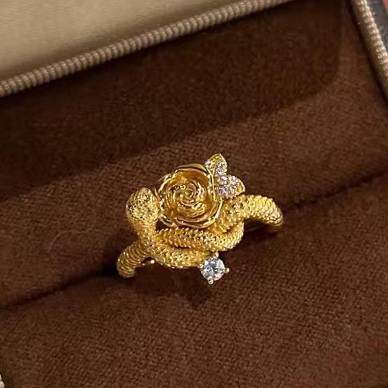 Xiaohongshu Women s Rose and Snake Coiled Zodiac Ring - Classic, Fashionable, Versatile. Adjustable Open Size