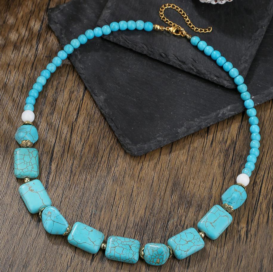 Multiple Styles Available Necklace for Women Natural Turquoise Beaded Jewelry Niche Sense Double Teardrop Pendant Turquoise Beautiful Elegant Necklace