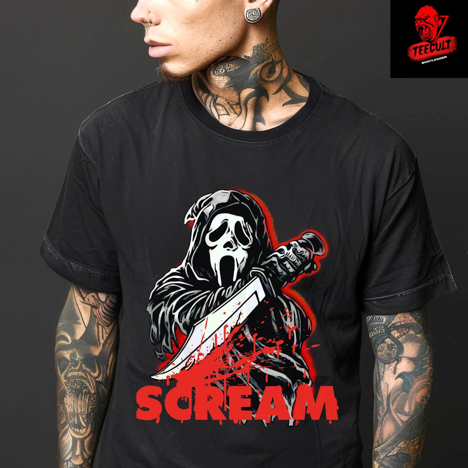 Men s and Women s T-shirts Ghostface Scream Horror Movie Halloween Unisex Heavy Cotton XL