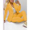 VEZFAA Women's Fashion Casual Spring Autumn Solid Color Print Long Sleeve POLO Neck Trousers Pants Suits