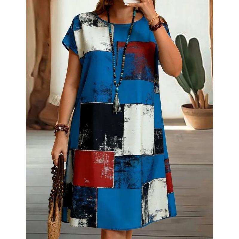 Summer Ladies 3D Printed Short Sleeve Dress Fashion Versatile Breathable Trend Casual