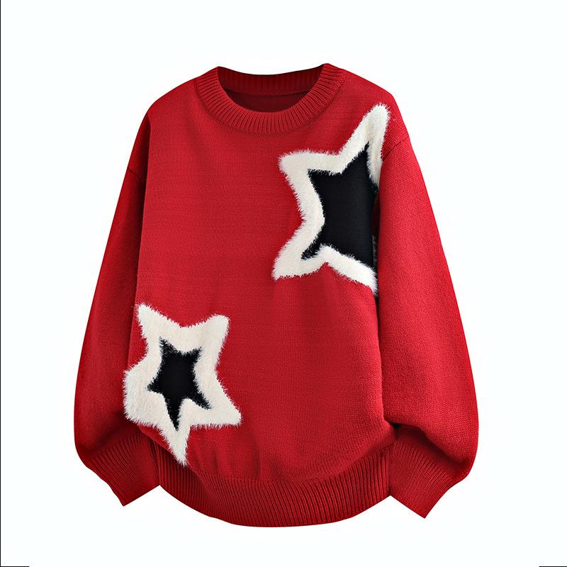 Autumn and Winter Geometric Contrasting Color Round Neck Men's Sweater Knitted Pullover Fashionable Casual Top