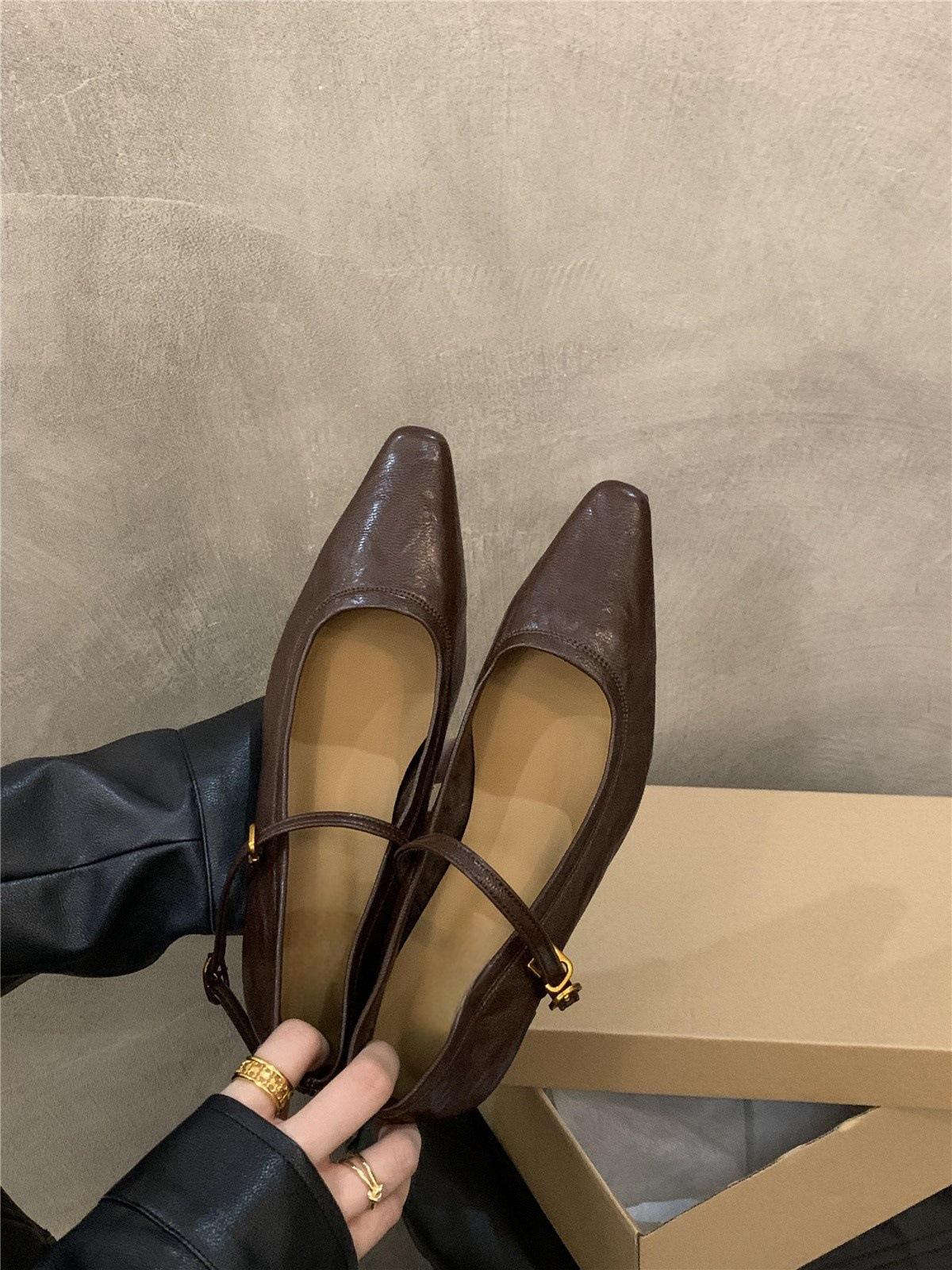

Французские толстые вечерние туфли на толстом каблуке, женские туфли для отдыха на природе 2024 года, новые осенне-зимние универсальные туфли Мэри Джейн с неглубоким носком 39 темно-коричневого