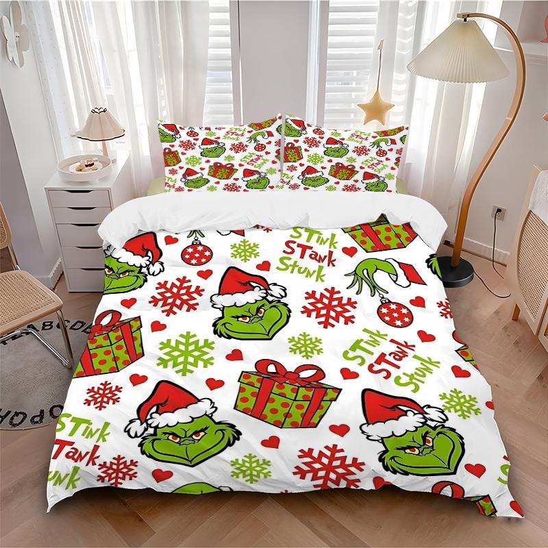 3-delige Kerst Grinch Beddengoed Sets Voor Alle Maten Nieuwe 3D Geprinte Bedsprei Dekbed Dekbedovertrek Kussensloop Slaapkamer Decoratie