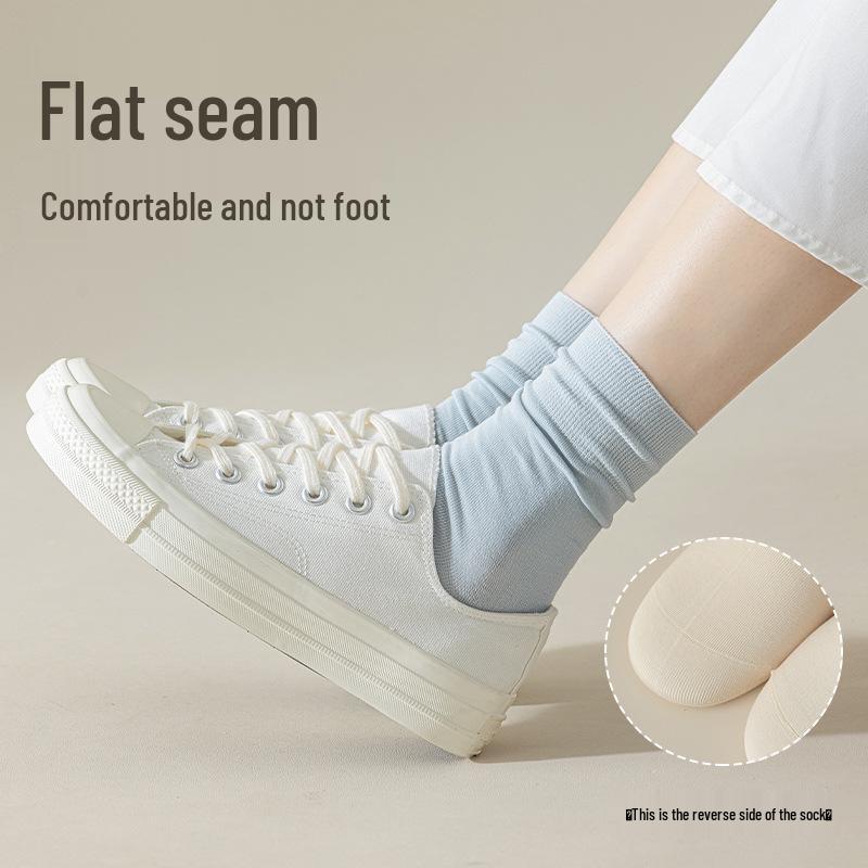 Women's Breathable Cotton Mid-Calf Socks - Spring/Summer, Sweat-Absorbent, Odor-Resistant, Candy Colors