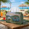 1pc Cozy Caravan Garden Tissue Holder - A Versatile Napkin Dispenser Crafted from Sturdy Polyester, Featuring a Charming Design of a Whimsical Lake Fl