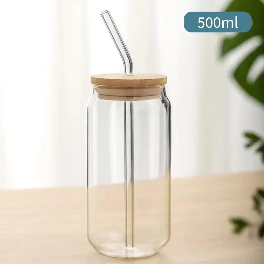 Cană de sticlă de 350 ml/550 ml cu capac și paie ceașcă de ceai cu bule de suc de sticlă cutie de bere cu lapte cupe de moka cană de mic dejun vase de băutură