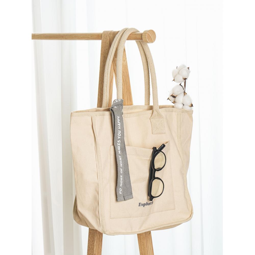 Daiso Embroidered Point Cotton Shoulder Bag  Ivory 