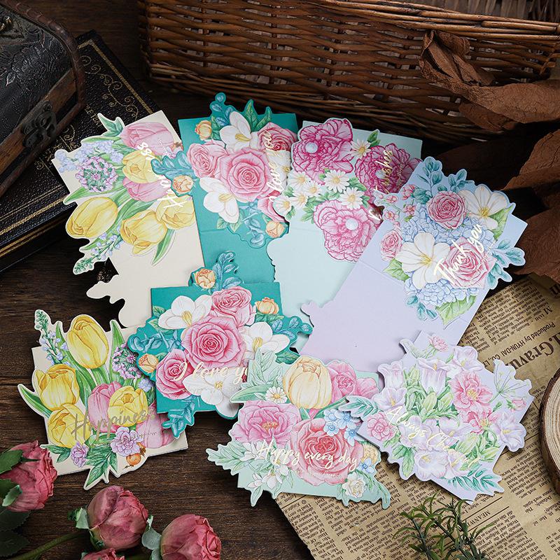 20pcs/set Mother's Day Greeting Cards Mini Size 8.2x8.2cm Floral Paper Blank Cards Thank You for Business Gift Card