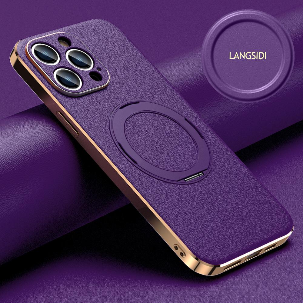 Genuine Leather for Magsafe Phone Case for iPhone 16 14 12 13 15 Pro Max 16Pro Luxury Lens Protection Magnetic Holder Back Cover
