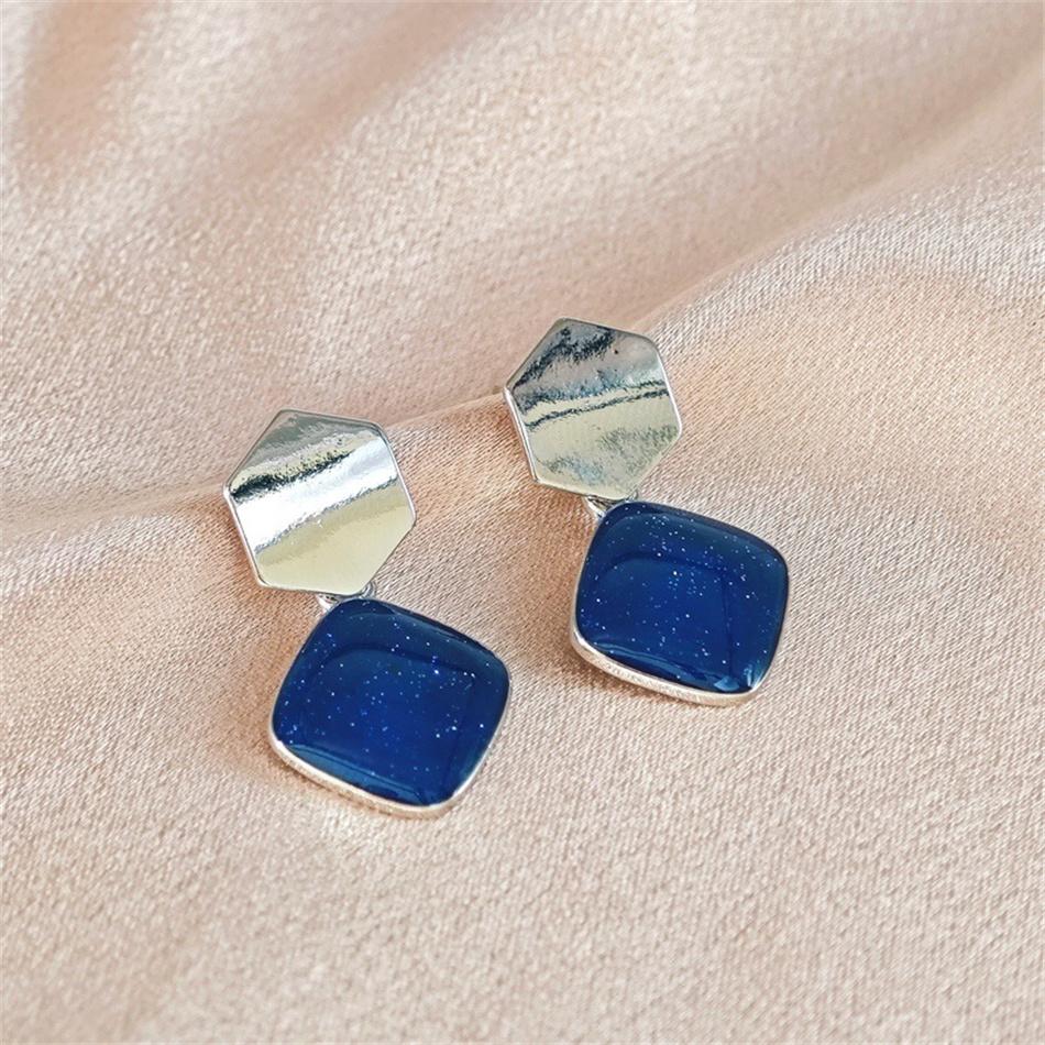 Blue Color Square Star Dangle Earrings for Women Temperament Geometry Ear Jewelry Drop Earring Girl Gifts