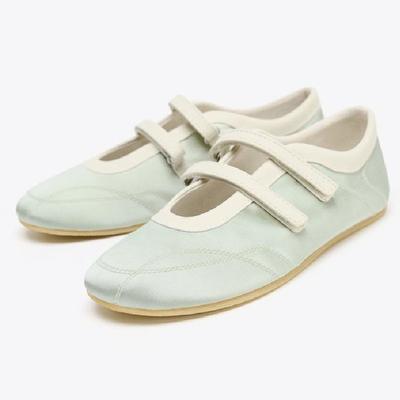 High Quality Satin Sport Ballet Flats Women Double Strap Round Toe Design Mary Jane Shoes Comfort Soft Sole Outdoor Walking Shoe