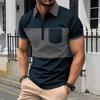 Neues lässiges Herren-POLO-Shirt Taschen Knöpfe lange Knopfleiste Kragen gestreift passende Farbe Naht T-Shirt Oberteile
