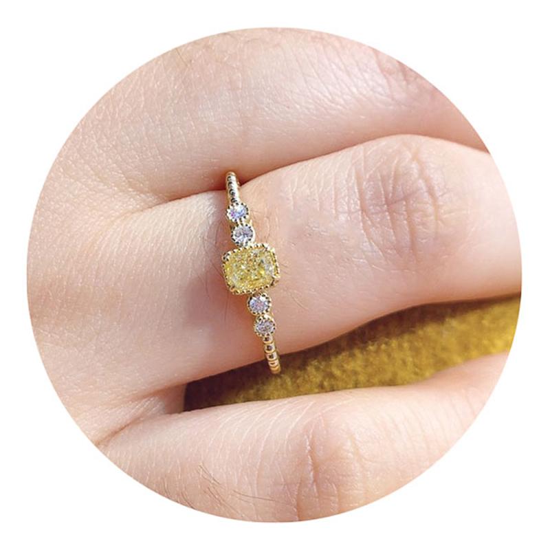 Huitan Geometric Yellow Cubic Zirconia Women Rings Gorgeous Wedding Accessories Anniversary Party Temperament Female Jewelry
