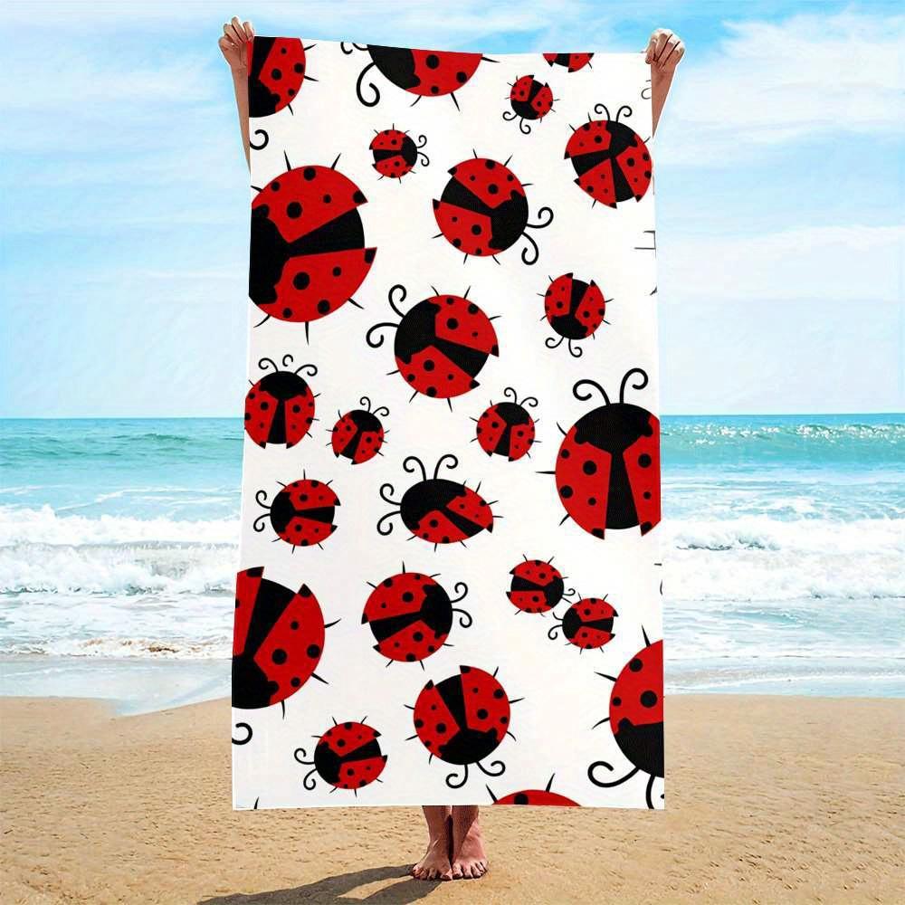 

Cute Ladybug Beach Towel Cartoon Red Black Insect Print Quick Dry Sand Free Oversized Bath Towel for Summer Vacation Pool W30*H60(CM)