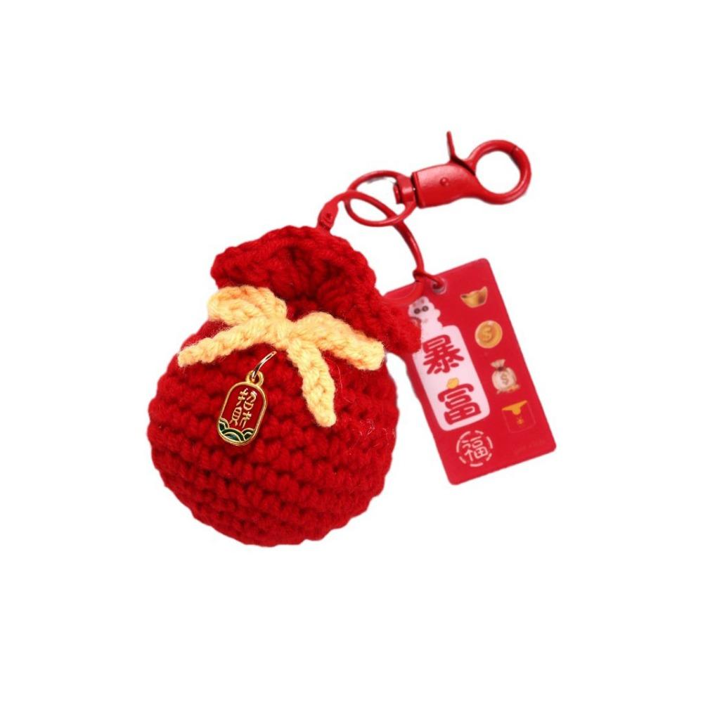 Car Keyring Lucky Keychain Cartoon Knit Doll Pendant Cute Fu Bag Keychain  New Year Gift