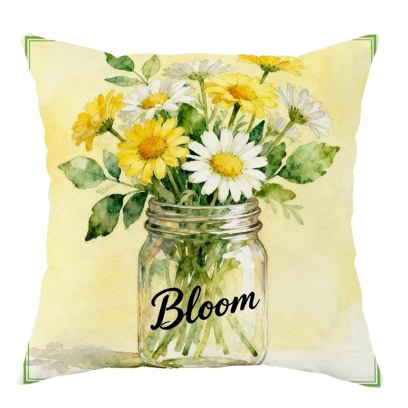 Spring Flower Home Sweet Home Pillow Covers Green Yellow Pattern Cushion Covers For Sofa Living Room Bedroom Home Decorations