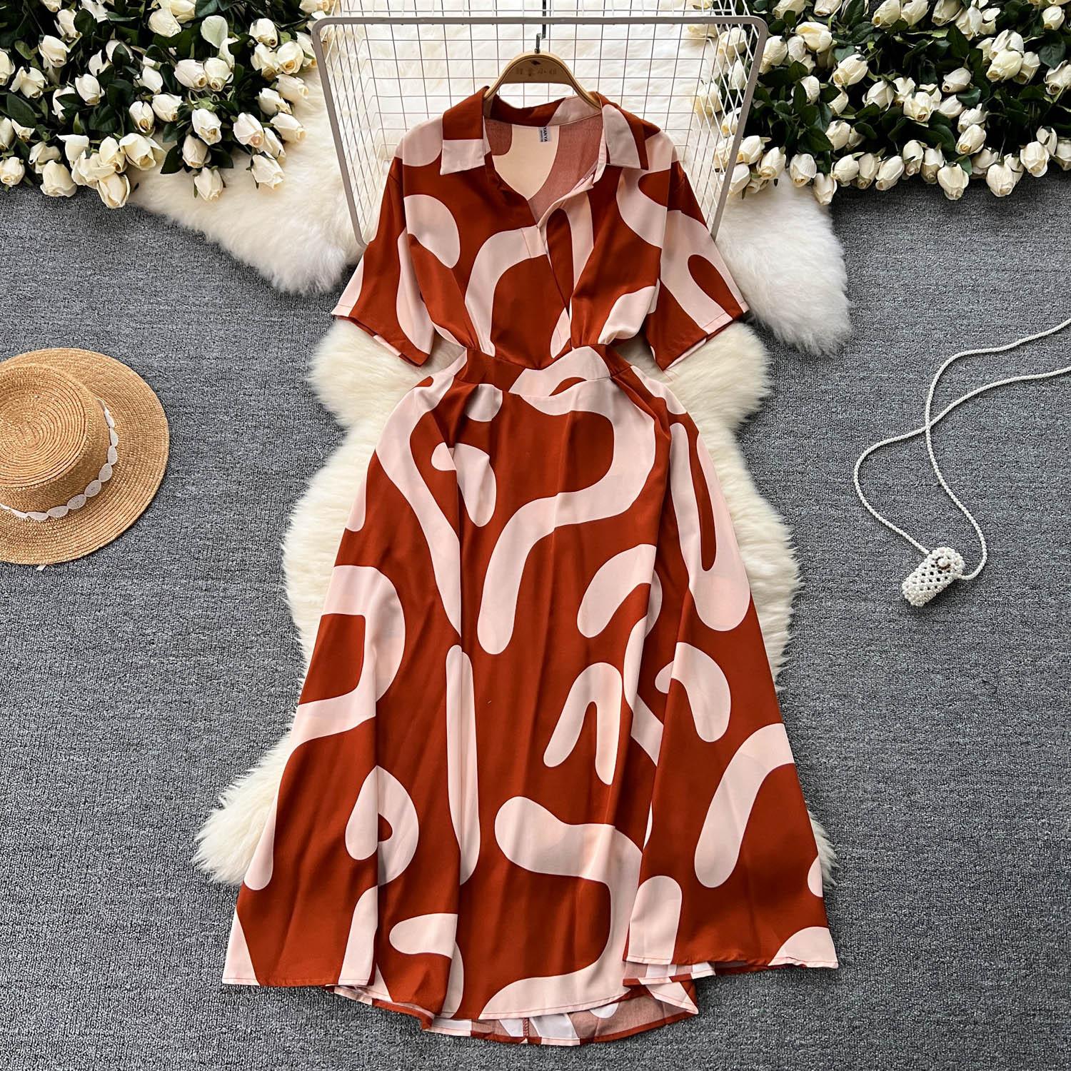 

Летние женские винтажные длинные платья с короткими рукавами и принтом на талии one size