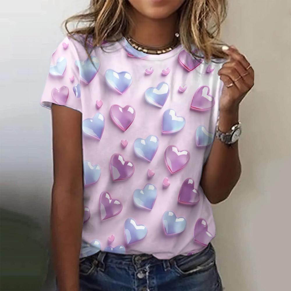 3D Love Print T Shirts Clothes Child Girl Summer Round Neck Fashion Casual Tees Summer Outdoor Short Sleeve Tops Childs Clothing