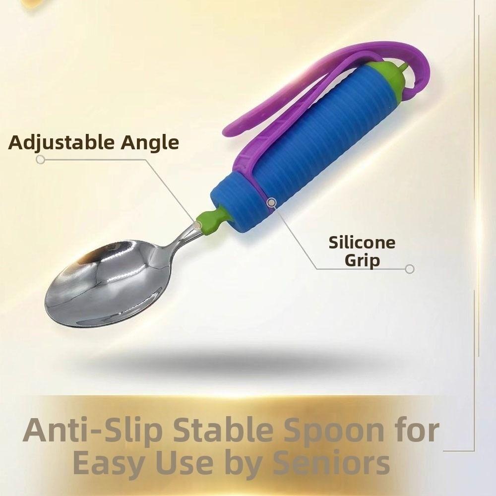 2Pcs/Set Nonslip Elderly Spoon Utensils Rotatable Food Aid Spoon Handicapped People