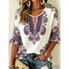Women's White Floral Embroidery Tie Neck Blouse, Casual Loose Tops for Spring Summer Daily Wear & Vacation Occasions