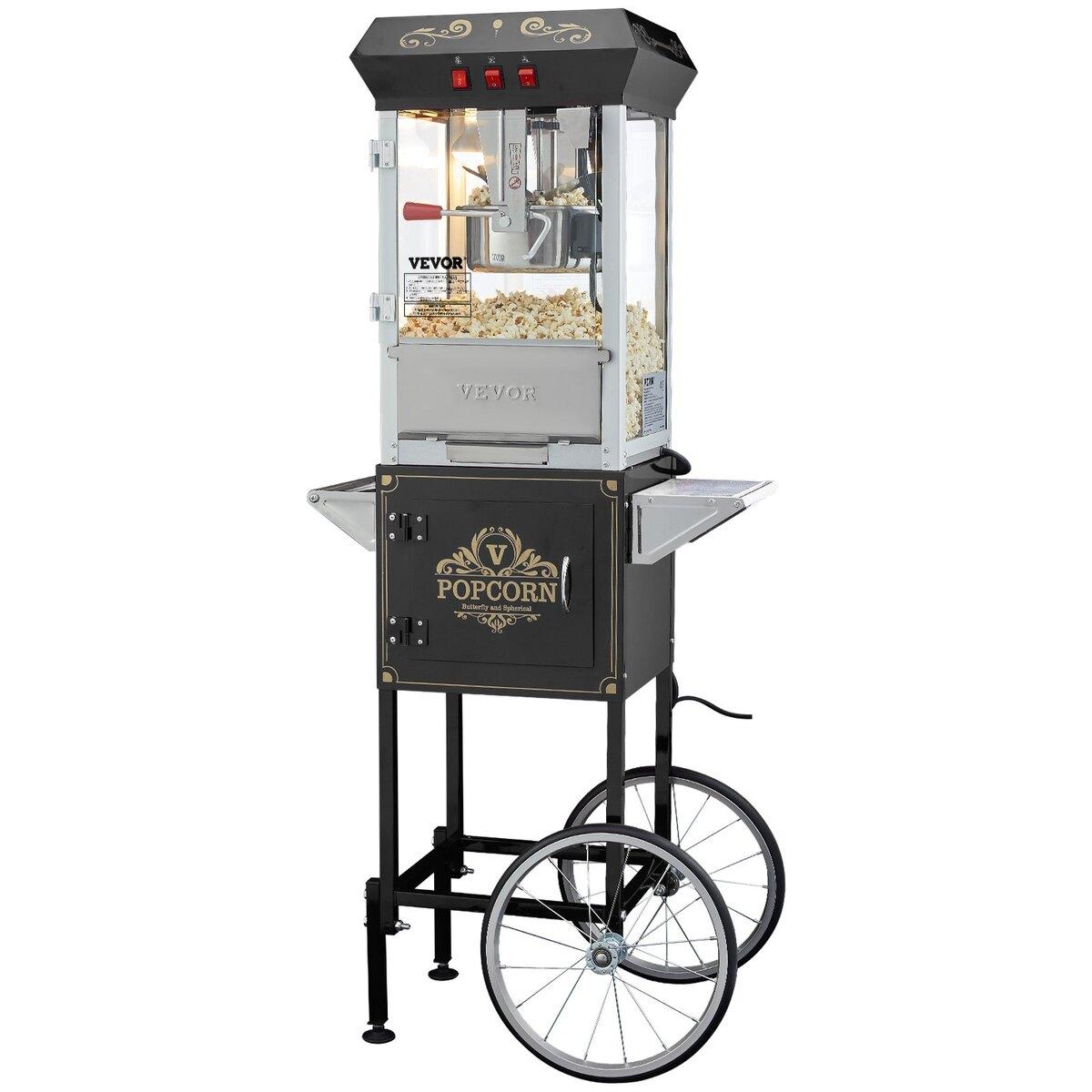Buying Solutions, MB Popcornmachine met Kar Popcornmaker 850W 8 Oz 48 Kopjes Zwart