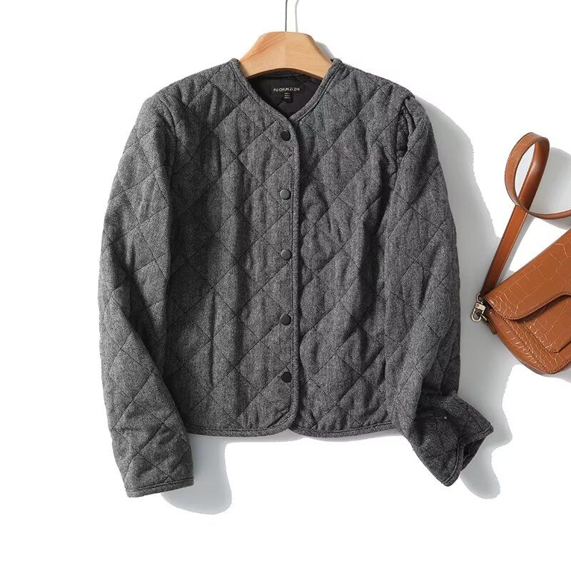 

MD Women clothes Gray Casual Colored Dots Effect Bomber jacket round Neck Short coat 06019721802 Gray L