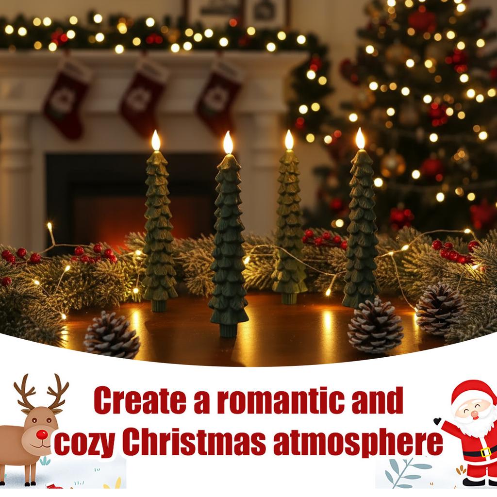 1/2/3/4PCS Christmas Tree Candles Battery Operated LED Christmas Tree Flameless Taper Candles Window Candle for Christmas Decor