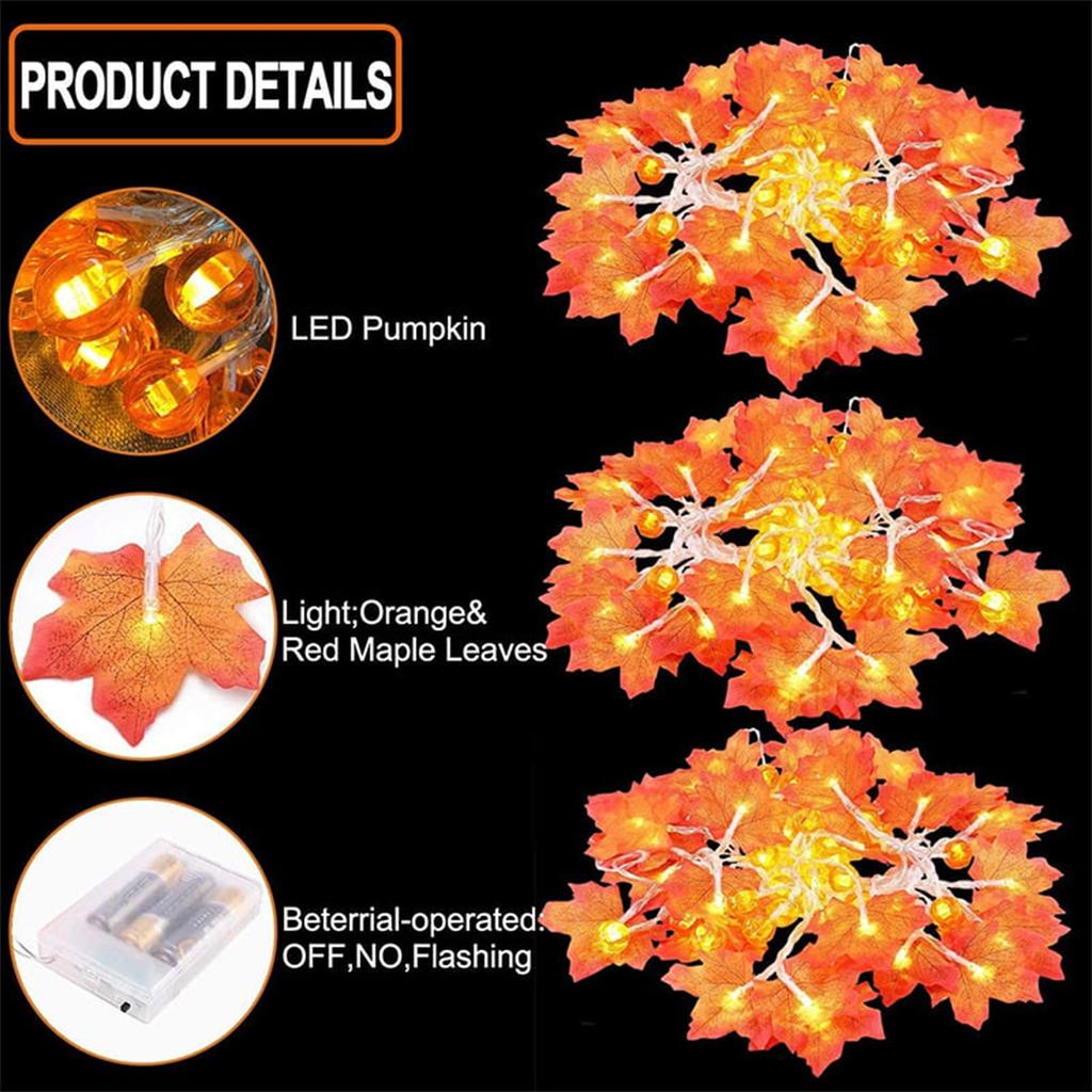LED Maple Leaf  Light String Halloween Thanksgiving Garden Party Decoration Lights