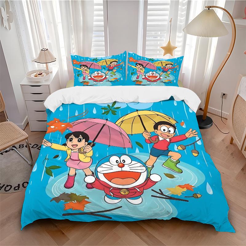 3pcs Nobita Doraemon Shizuka Quilt Cover Set - Soft & Comfortable Polyester Fabric, All-Season Breathable Comforter Set For 1 Quilt Cover & 2 Pil