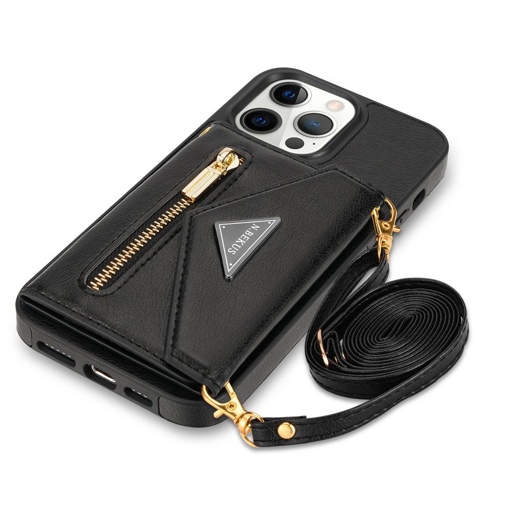 Zipper Crossbody Kickstand Case For iPhone 16 15 14 Plus 13 12 11 Pro Max XR XS 7 8 Long Lanyard Wallet Cards Slot Cover