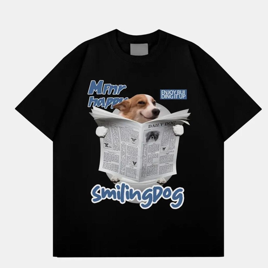 Fun Dog Printed Men's T-Shirt Summer Vintage Kawaii Men's Women's Surfing Beach T-Shirt Unisex Breathable Casual Top