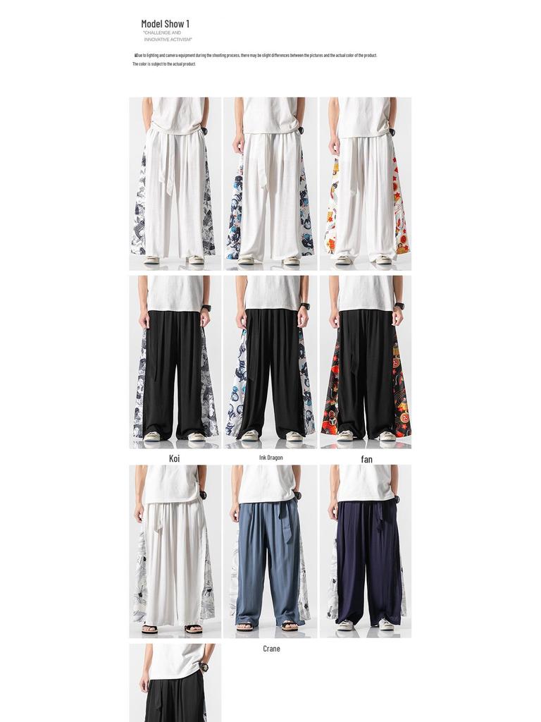 2021 Summer Retro Plus Size Men's Zen Cotton Linen Pants - Multi-Color Fashion Print