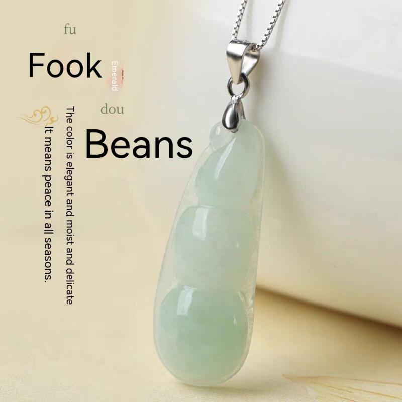 

Изумрудный настоящий нефритовый камень, подвеска в виде благословенной фасоли, натуральный нефрит, зеленая фасоль, нефритовый кулон, женское ожерелье из серебра 925 пробы