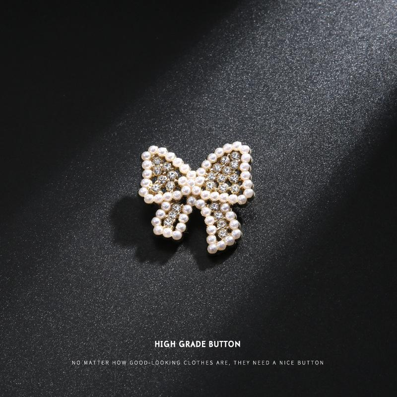 10Pcs Metal Bow Button Children'S Clothes Top Sweater Cardigan Shirt High-End Buttons Delicate Diamond Pearl Buttons