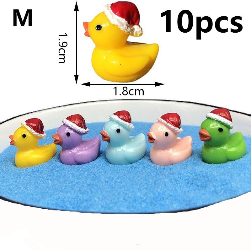 10pcs Whimsical Christmas Duck Home Desktop Decorations, Handcrafted Exquisite Miniature Rubber Ducks with Santa Hats
