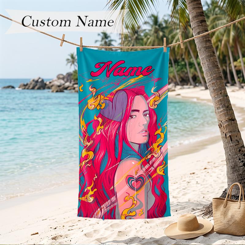 Karol G Custom Name Printed Beach Towel Personalized Soft Towel For Swimming Beach Travel