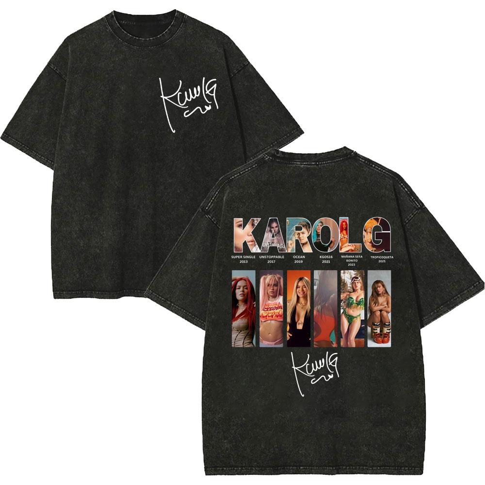 Vintage Spłowiałe Koszulki Karol G Tropicoqueta Tour 2026 Mężczyźni Kobiety Moda Pop Muzyka Koszulka Letnia Codzienna Luźna Bawełniana Koszulka