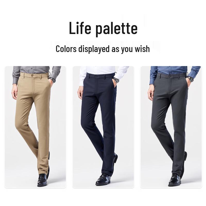 Langdeng Men's Winter Straight-Leg Business Casual Pants