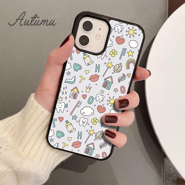 Cute Cartoon Dentist Tooth Phone Case for iPhone 11 12 13 14 Pro Max Mini XR XS SE 2020 6S 7 8 Plus Samsung Galaxy S21 S22 Cover