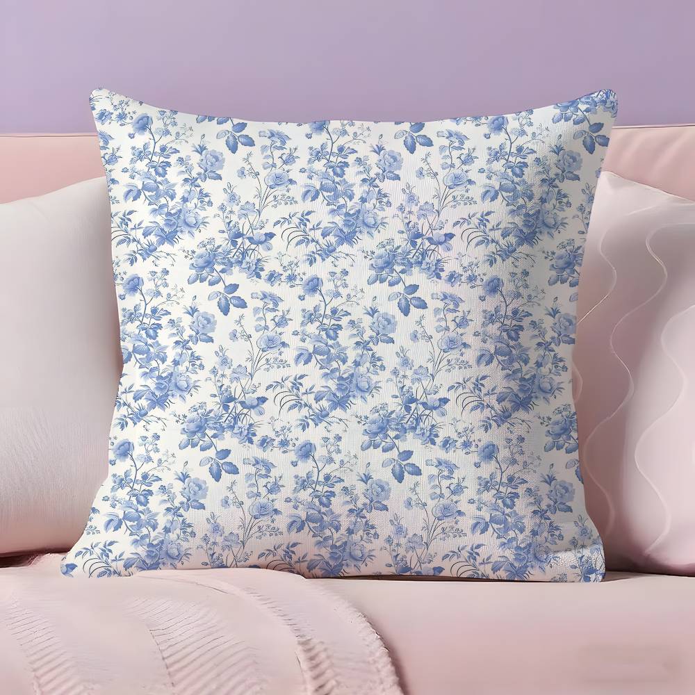 Elegant Blue Floral art Pillow Case  Ultra Soft Skin Friendly Fabric Cloud Like Comfort & Concealed Zipper