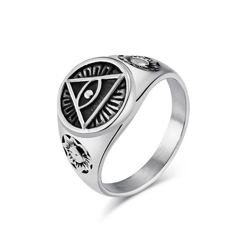 Ancient Egyptian Vintage Aged Eye of Horus Titanium Steel Ring for Mens Gold Fashion Jewellery