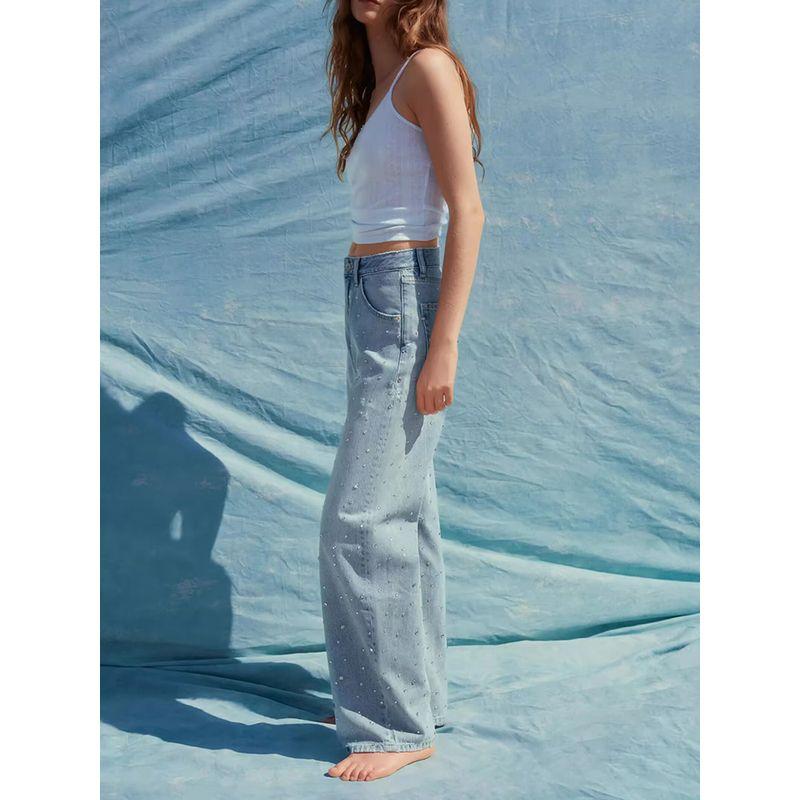 Za2025 Autumn New Women clothes Versatile Slimming Water Diamond Decorations High Waist Arc Fashion Jeans 3607011