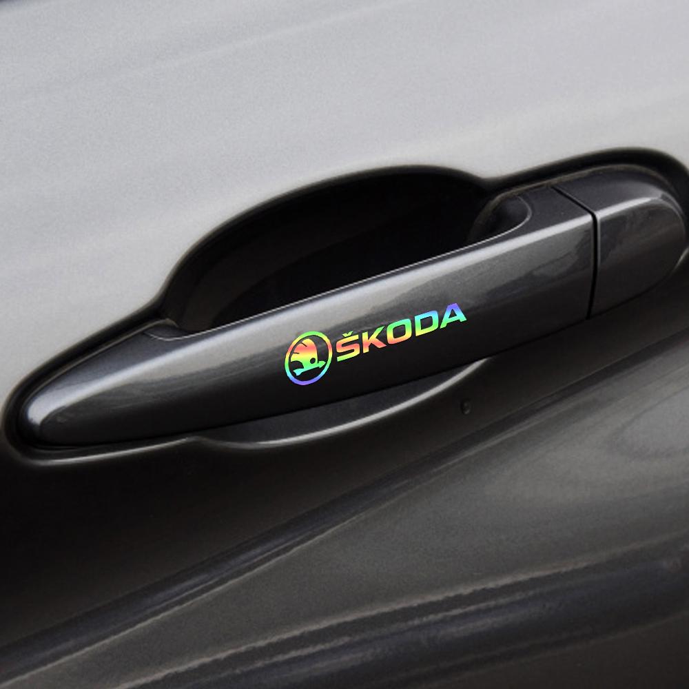 4PCS Car Door Handle Rearview Mirror Wiper Decal Sticker Decor For Skoda Octavia Rapid Fabia Superb Kodiaq Scala Karoq Kamiq VRS